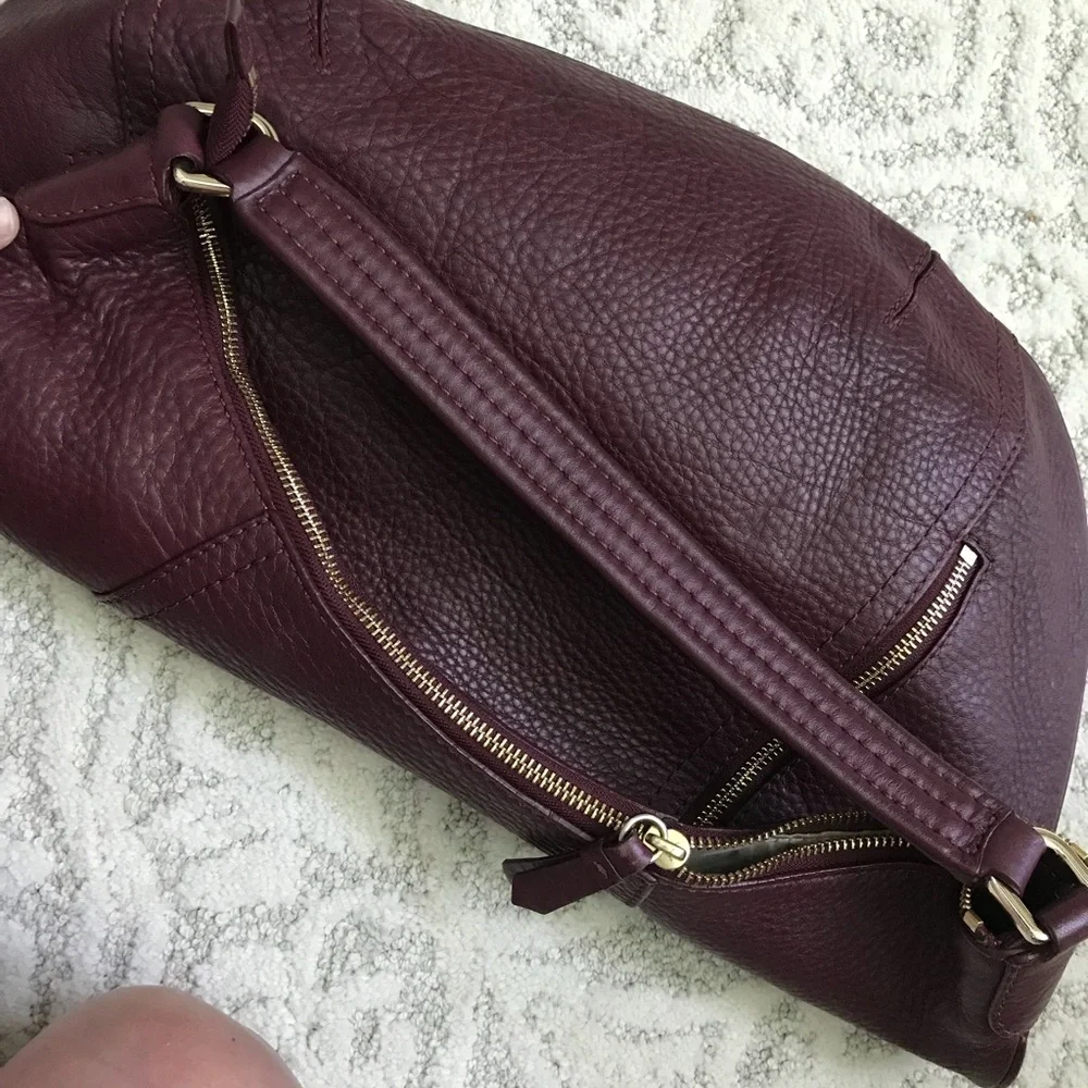 Cole Haan Burgundy Oxblood Pebbled Leather Zip Pocket Hobo Bag